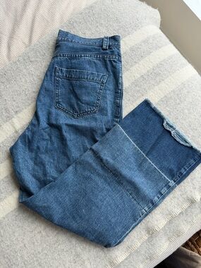 Rachel Comey Ocean Blue kick flare denim with raw hem